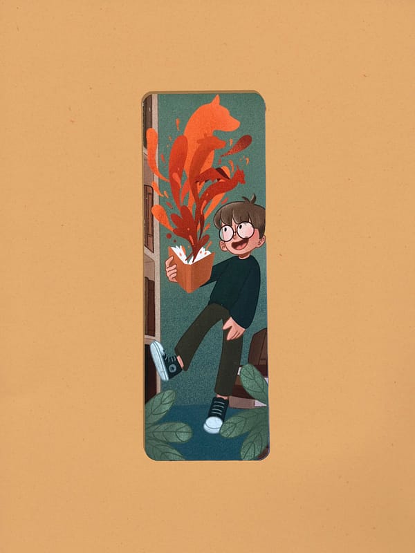 Marque-page illustré Lecteur curieux – illustration originale pour lecteurs